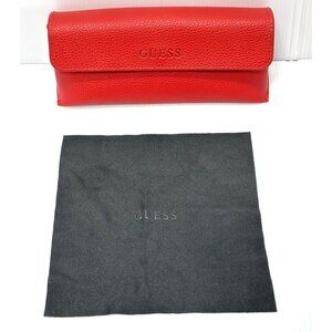 Guess Red Pebbled Faux Leather Glasses Case Magnetic Snap Logo W/ Cleaning Cloth